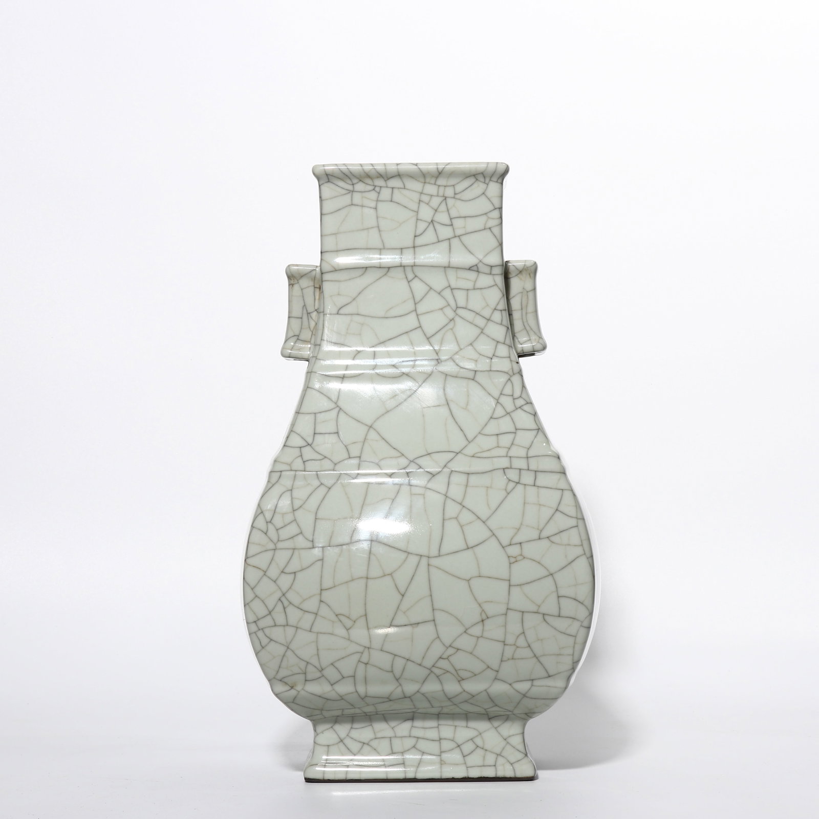 Chinese Qing Dynasty Yongzheng Period Imitation Guan Glazed Vase with Tubular Handles (1 of 6)