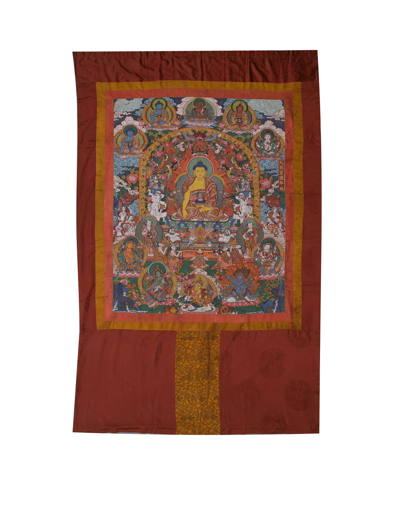 Buddhist statues and thangkas from the Xuande period of the Ming Dynasty in China: L. 169 cm. W. 141.9 cm.