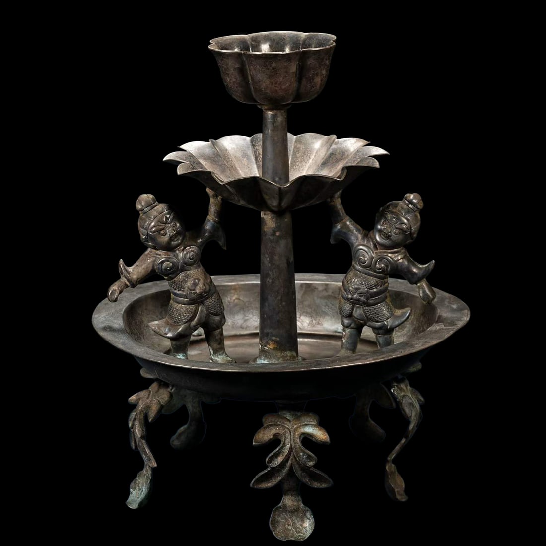Ancient Chinese pure silver flower-shaped candlestick