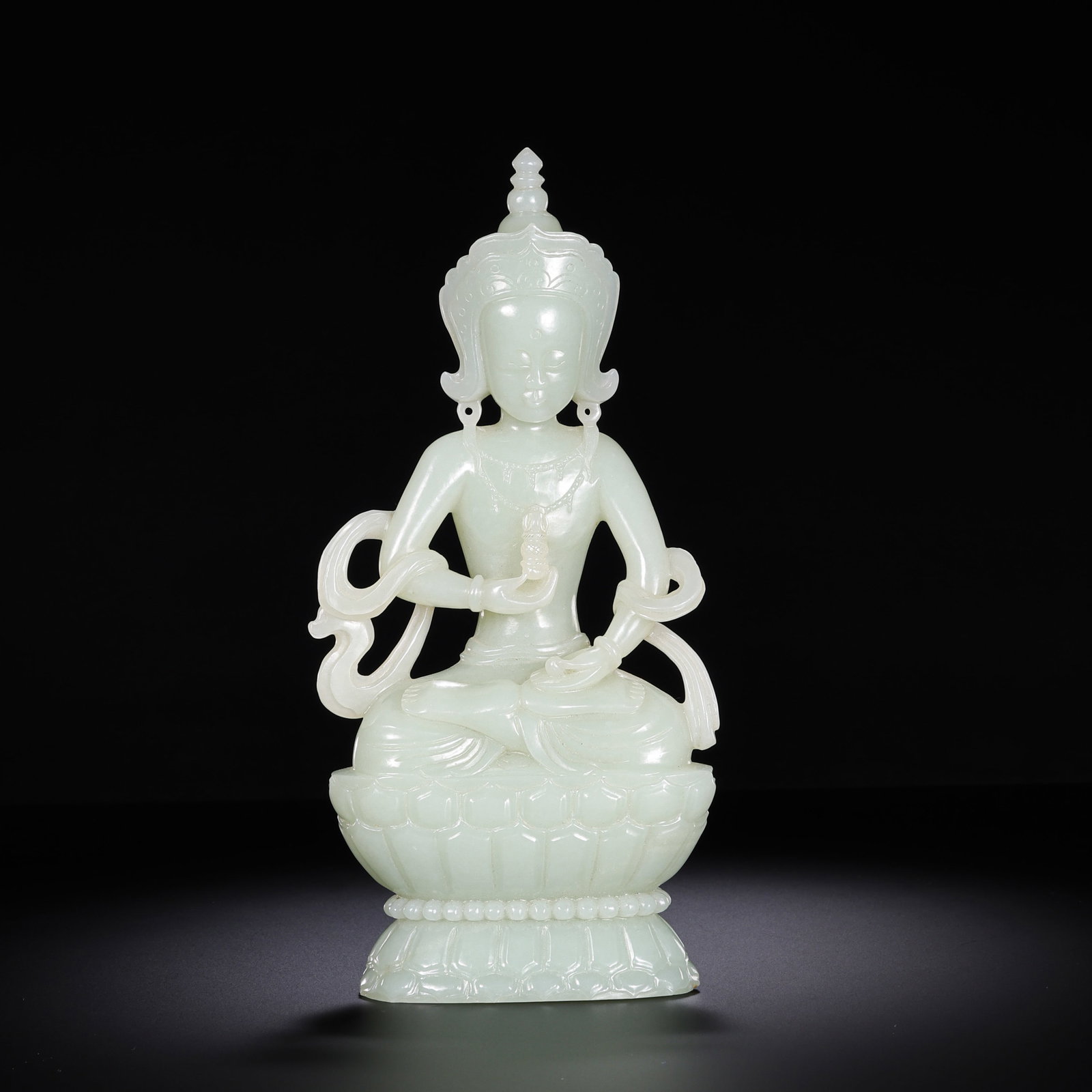 Chinese Qing Dynasty Hetian white jade Guanyin seated statue (1 of 8)