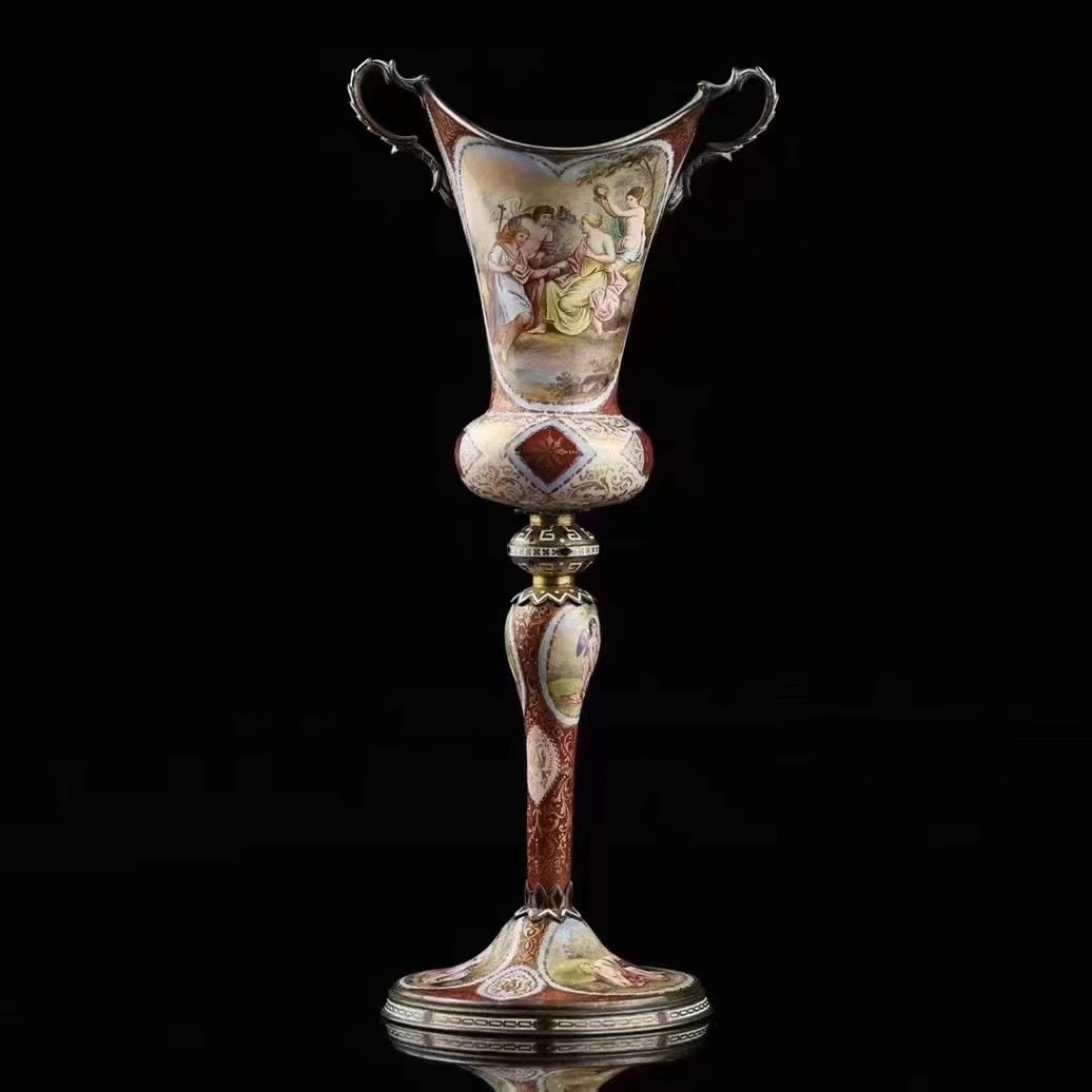 Austro-Hungarian Empire Austrian Royal Vienna Silver Hand-Painted Enamel Double-Handled Cup (1 of 8)