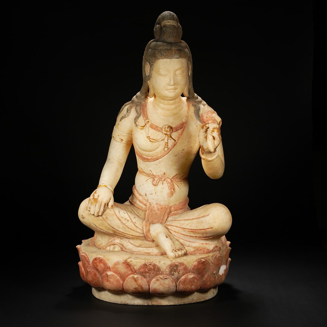 Chinese Tang Dynasty White Marble Painted Seated Buddha Statue (1 of 12)