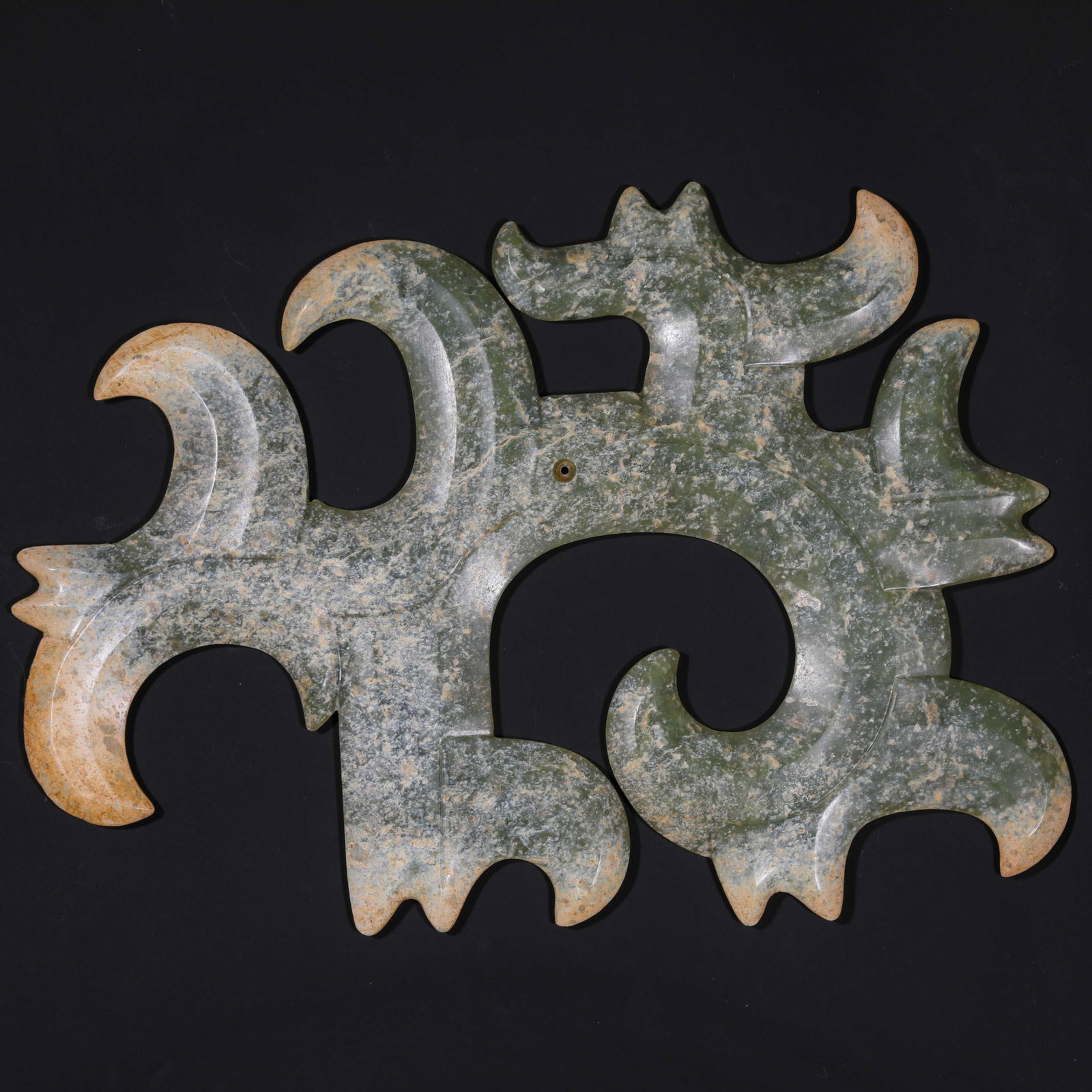 Hongshan Culture (Hongshan Period) Jade Pendant with Hooked Clouds: L. 34 cm. W. 25 cm. Weight. 1036 gram.