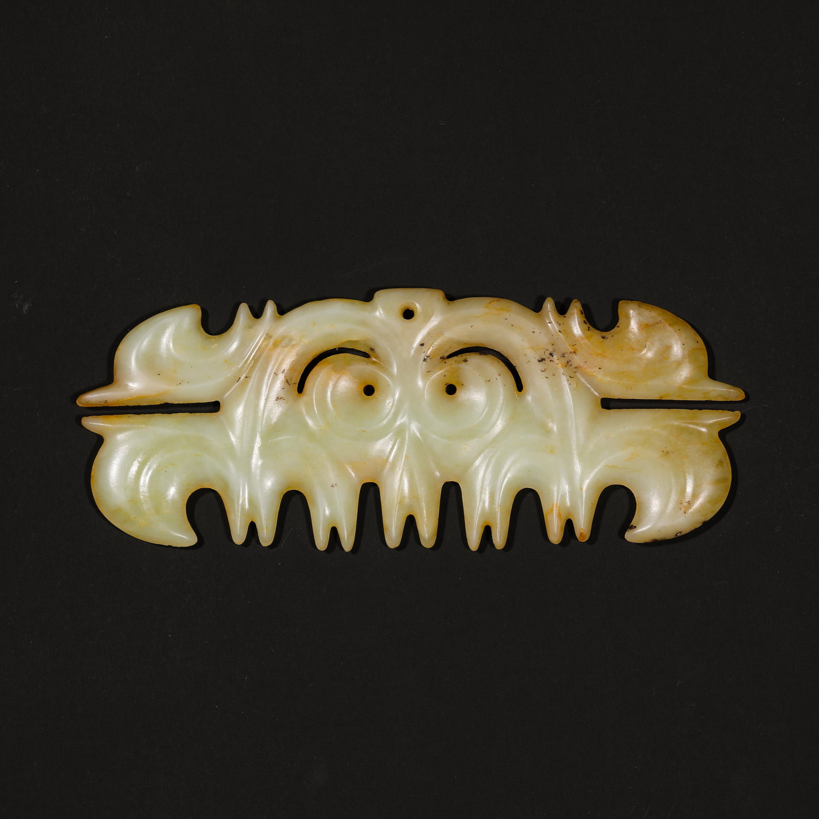 Hongshan Culture (Hongshan Period) Jade Pendant with Hooked Clouds: L. 16 cm. W. 6 cm. Weight. 103 gram.