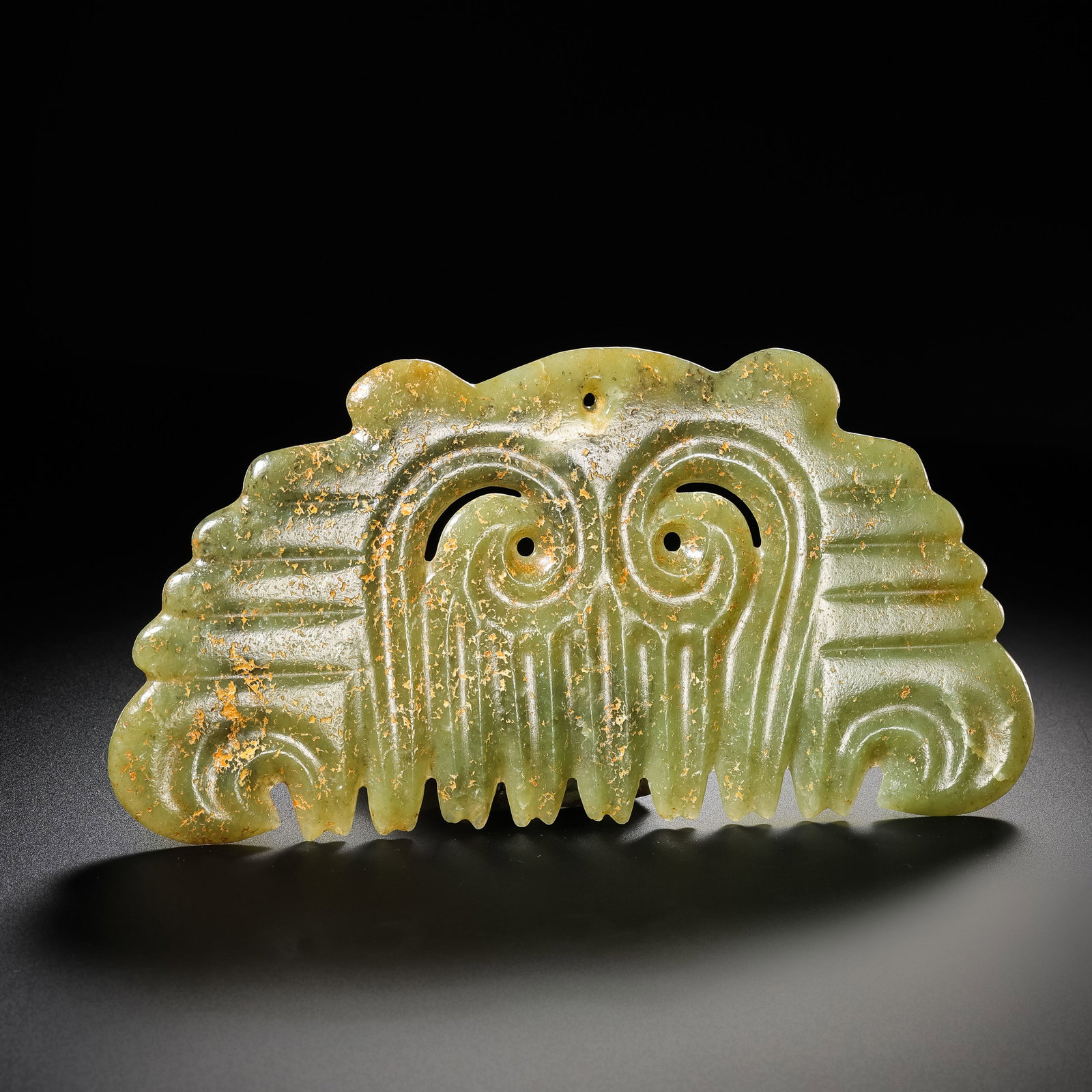 Hongshan Culture (Hongshan Period) Jade Pendant with Hooked Clouds: L. 17.3 cm. W. 8.5 cm. Weight. 162 gram.