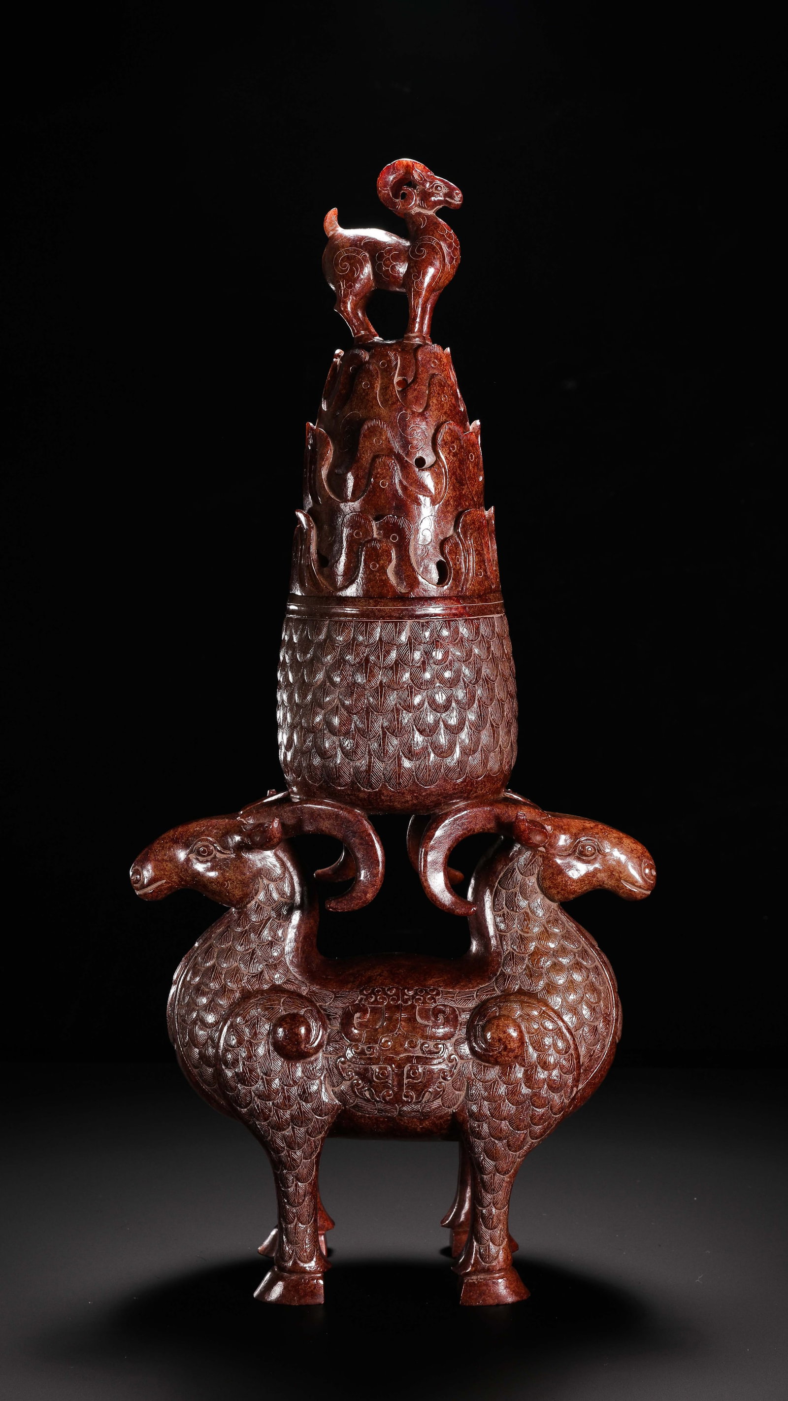 Jade Sheep Incense Burner from the Han Dynasty in China: H. 45 cm. W. 21.5 cm.