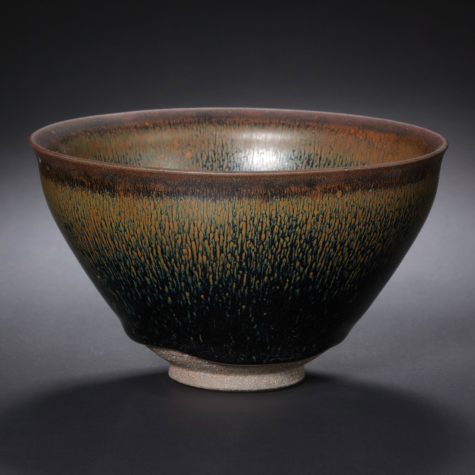 Hare's fur tea bowl from the Jian kiln of the Southern Song Dynasty, China: H. 7.5 cm. Diam. 12.5 cm.