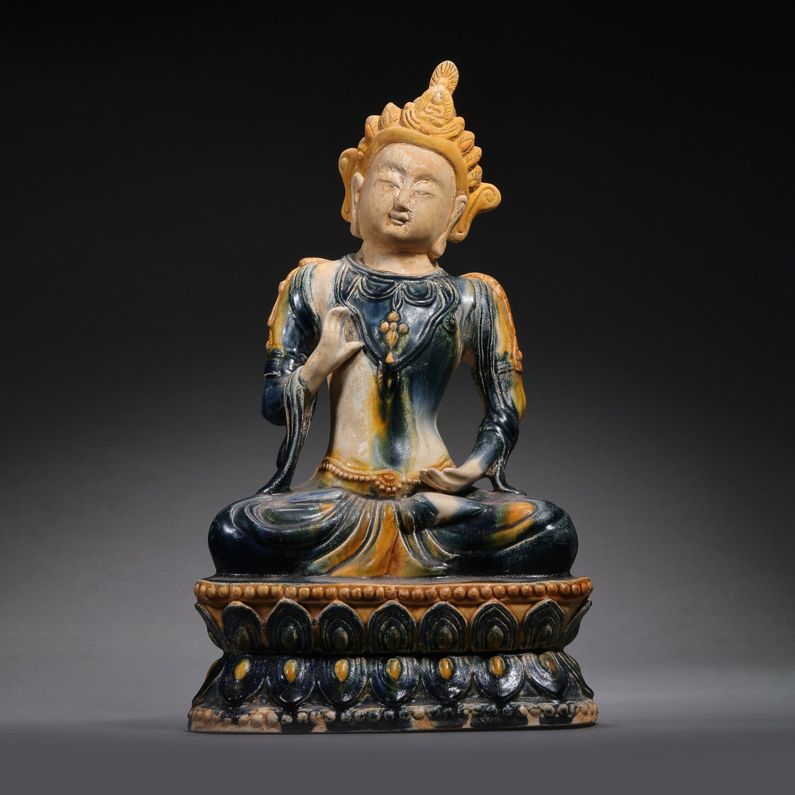 Chinese Tang Dynasty Sancai (three-color glazed) seated Buddha statue (1 of 11)