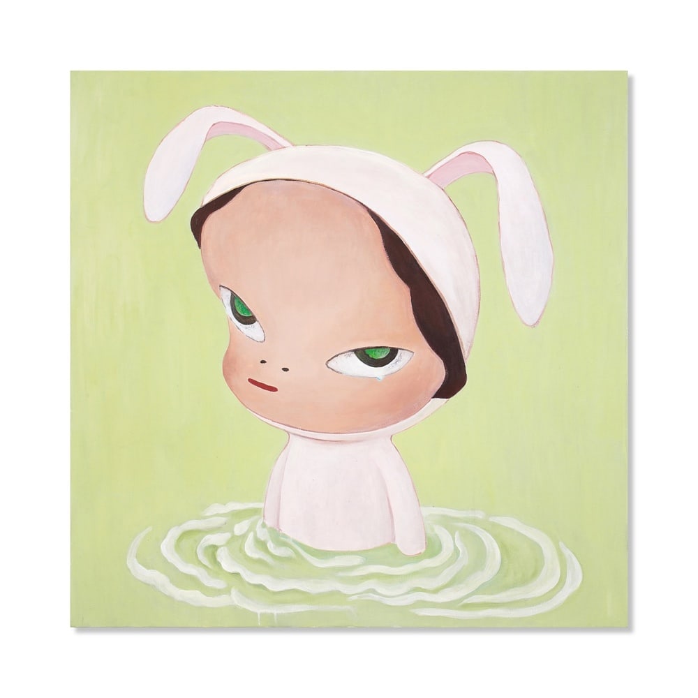 YOSHITOMO NARA (B.1959 ), ATTRIBUTED TO, ACRYLIC ON CANVAS: Signed (verso) Image Dimensions: 29 7/8 x 29 7/8 in (76 x 76 cm) This painting comes with COA. Yoshitomo Nara's paintings from the 1990s represent a defining moment in the formation of his visual lang