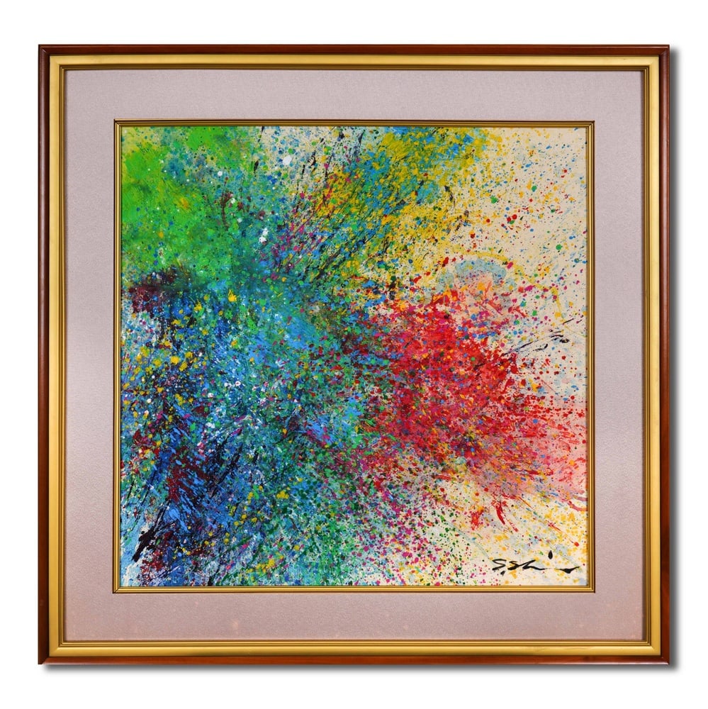 SHOZO SHIMAMOTO (1928-2013), ATTRIBUTED TO, MIXED MEDIA ON CANVAS: Image Dimensions: 65 x 65 cm (25 5/8 x 25 5/8 in) Signed (lower right) This painting comes with COA. Shozo Shimamoto (1928-2013) was a key figure in postwar Japanese avant-garde art and one of the