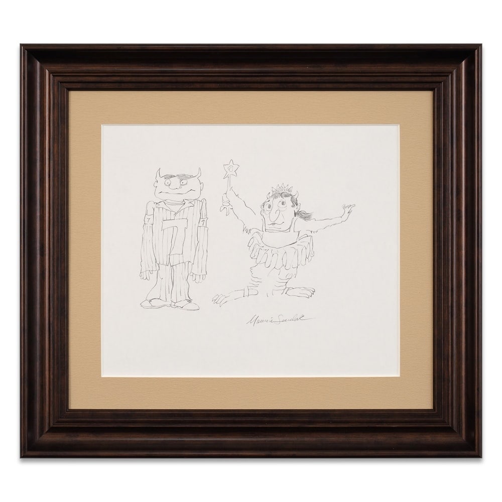 MAURICE SENDAK HAND-DRAWN AND SIGNED FANTASY CHARACTER ILLUSTRATION: Image Dimensions: 13 1/8 x 15 1/2 in (33.4 x 39.3 cm) Framed Dimensions: 21 7/8 x 24 1/4 in (55.7 x 61.5 cm) Provenance and Authentication: According to the accompanying documentation provided by the