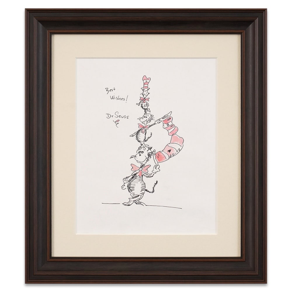 DR. SEUSS HAND-DRAWN AND SIGNED "THE CAT IN THE HAT" ILLUSTRATION: Image Dimensions: 13 3/8 x 10 5/8 in (34 x 27 cm) Framed Dimensions: 21 1/8 x 18 1/4 in (53.5 x 46.5 cm) Provenance and Authentication: According to the accompanying documentation provided by the