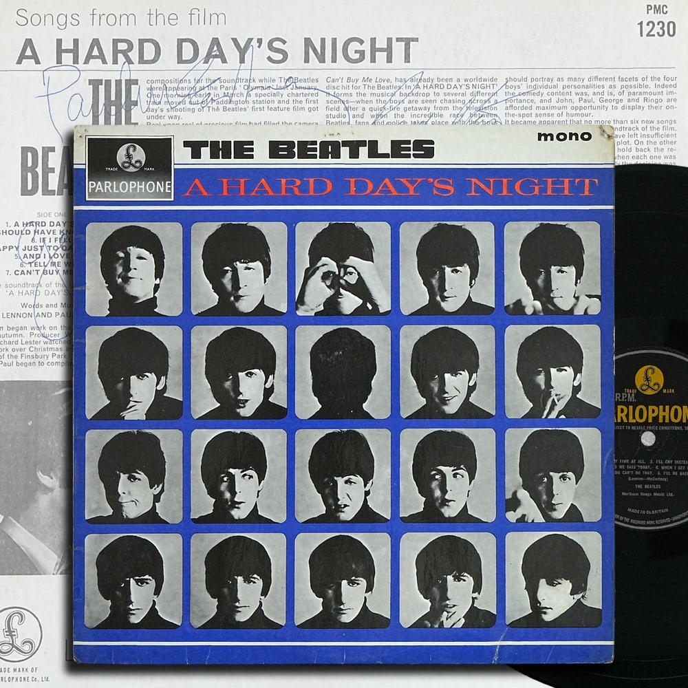 THE BEATLES FULLY SIGNED "A HARD DAY'S NIGHT" U.K. FIRST PRESSING (MONO): 12 1/4 x 12 1/4 in Provenance and Authentication: According to the accompanying documentation provided by the consignor, the signatures have been examined with reference to multiple factors, including