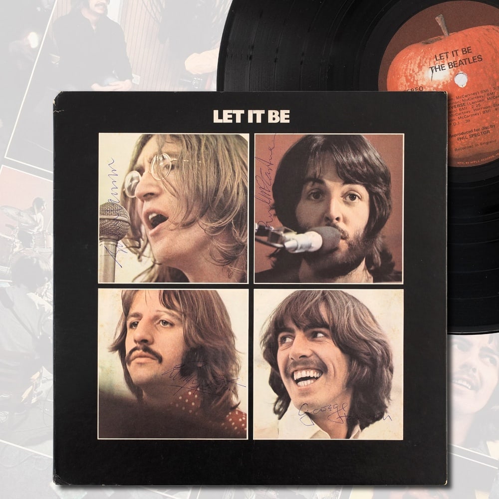 THE BEATLES FULLY SIGNED "LET IT BE" LP: 12 1/4 x 12 1/4 in Provenance and Authentication: According to the Letter of Authenticity (LOA) and Certificate of Authenticity (COA) provided by the consignor, this collectible was subjected to a for