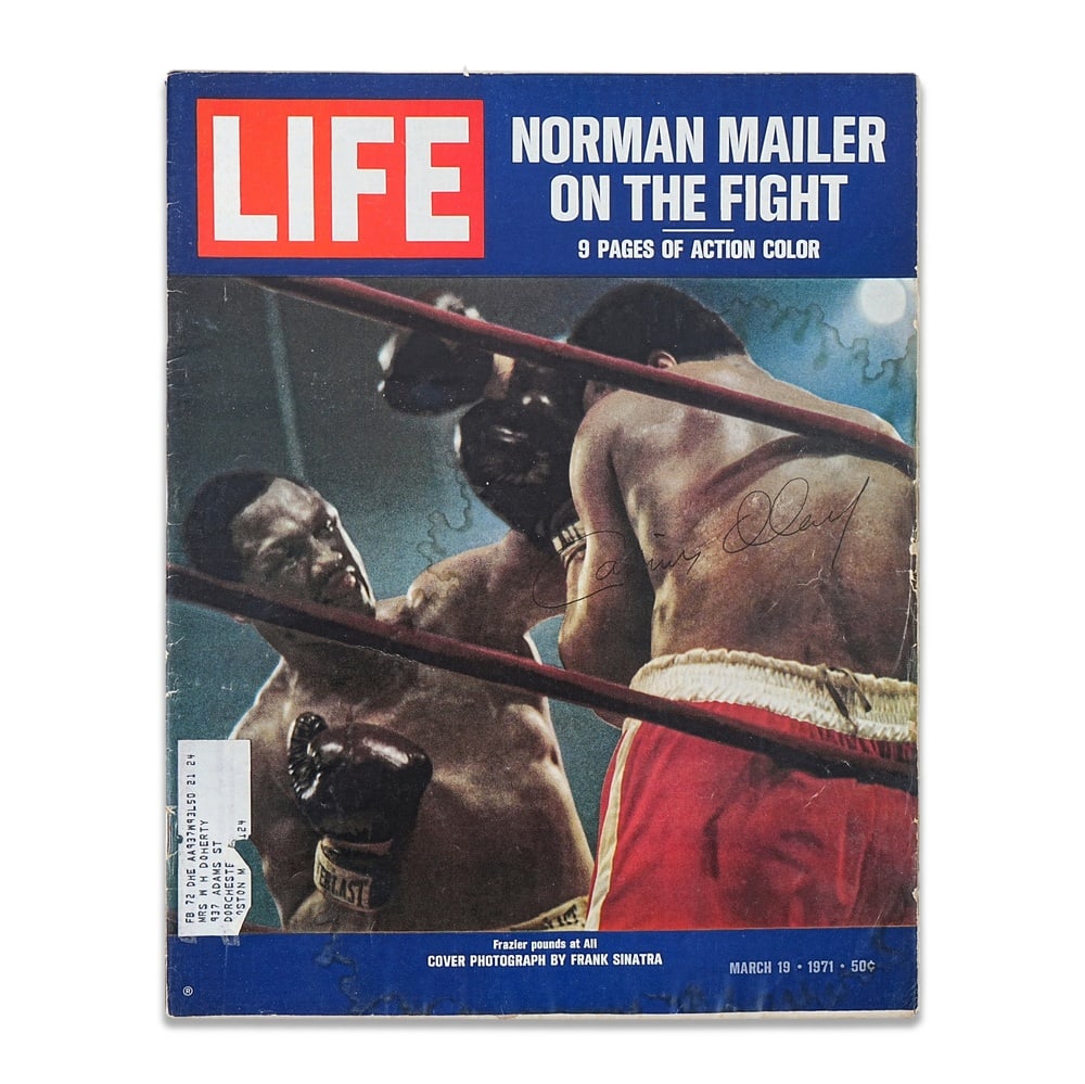 MUHAMMAD ALI SIGNED LIFE MAGAZINE (MARCH 19, 1971): 13 3/8 x 10 5/8 in (34 x 27 cm) Provenance and Authentication: According to the accompanying documentation provided by the consignor, the signatures have been examined with reference to multiple