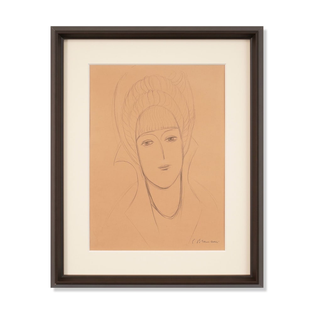 CONSTANTIN BRANCUSI (1876-1957), ATTRIBUTED TO, CHARCOAL ON PAPER: Signed (lower right) Image Dimensions: 14 3/8 x 10 3/8 in (36.5 x 26.4 cm) Framed Dimensions: 19 3/4 x 16 in (50.3 x 40.5 cm) This painting comes with COA. Constantin Brancusi is widely regarded as th
