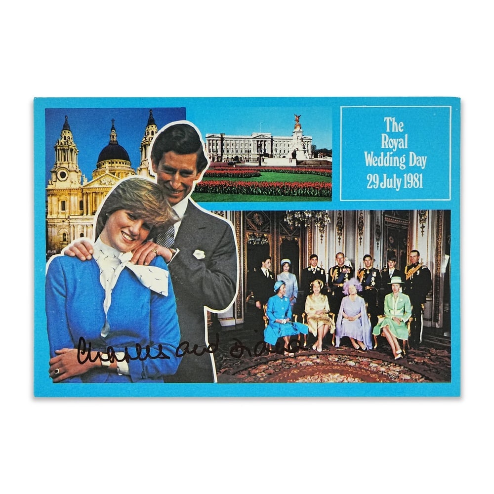 CHARLES & DIANA SIGNED 1981 ROYAL WEDDING COMMEMORATIVE POSTCARD (1 of 2)