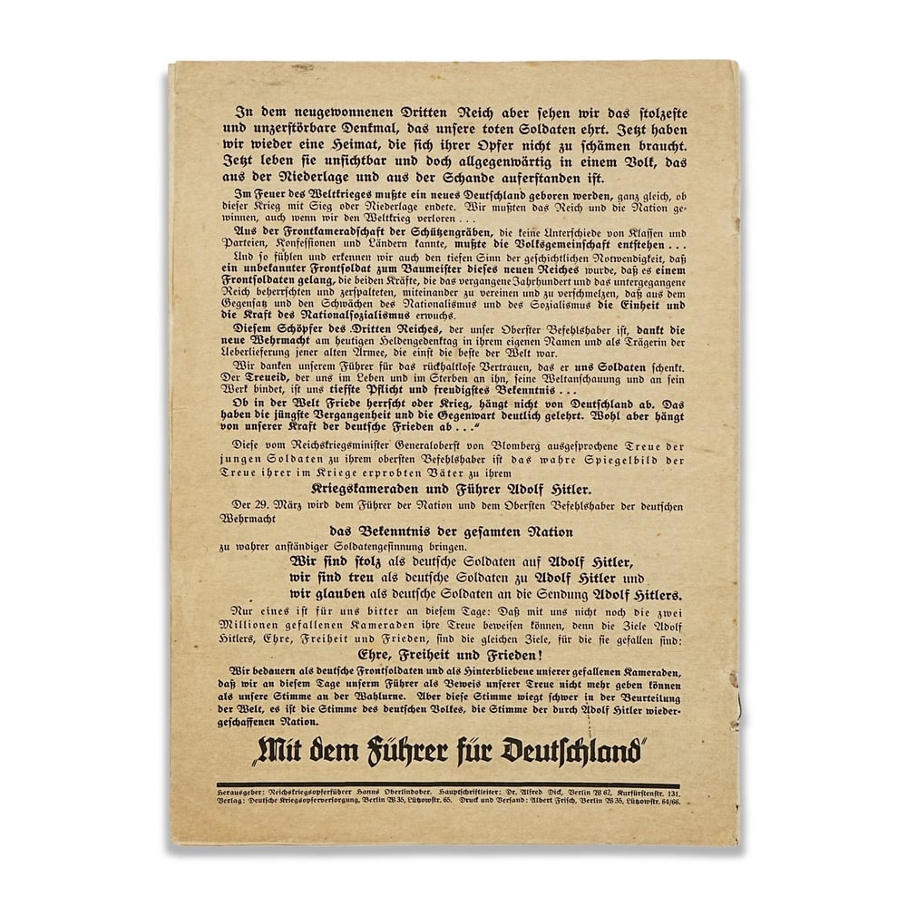 ADOLF HITLER SIGNED DEUTSCHE KRIEGSOPFERVERSORGUNG SPECIAL ISSUE - 3