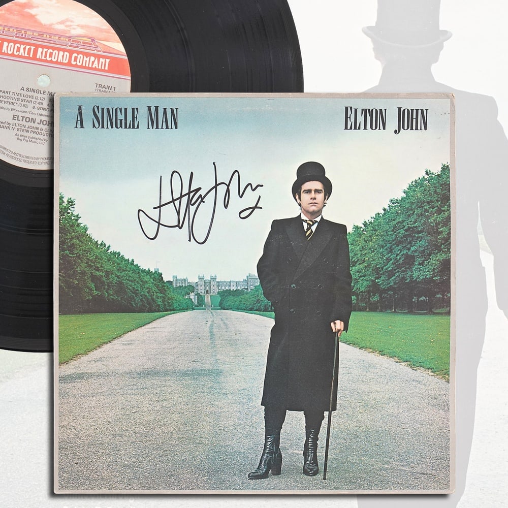 ELTON JOHN SIGNED LP "A SINGLE MAN" (U.S. PRESSING): 12 1/4 x 12 1/4 Provenance and Authentication: According to the Letter of Authenticity (LOA) and Certificate of Authenticity (COA) provided by the consignor, this collectible was subjected to a