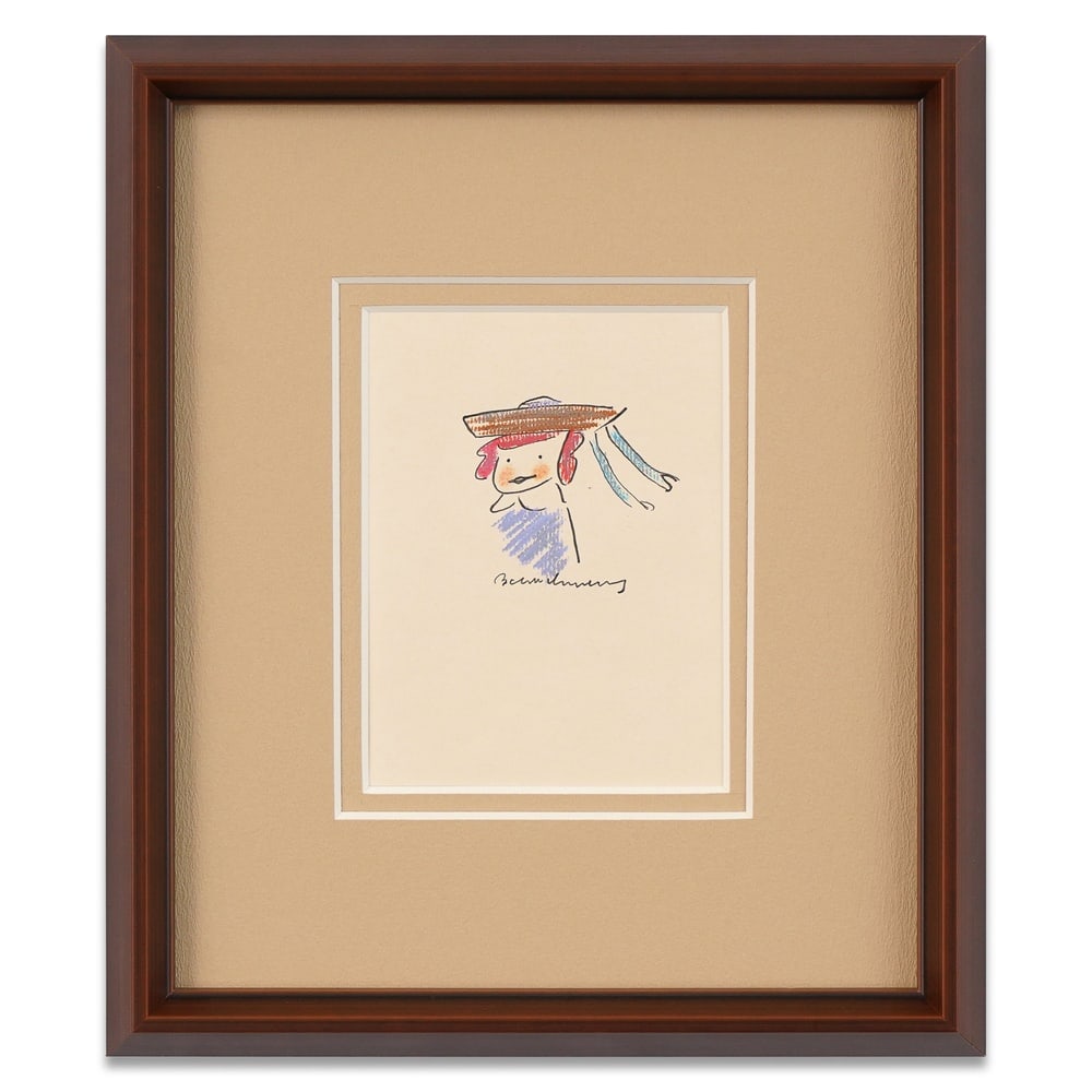 LUDWIG BEMELMANS SIGNED FIGURAL DRAWING: Image Dimensions: 6 7/8 x 5 1/8 in (17.4 x 13 cm) Framed Dimensions: 14 7/8 x 12 3/4 in (37.8 x 32.5 cm) Provenance and Authentication: According to the Letter of Authenticity (LOA) and Certificate of