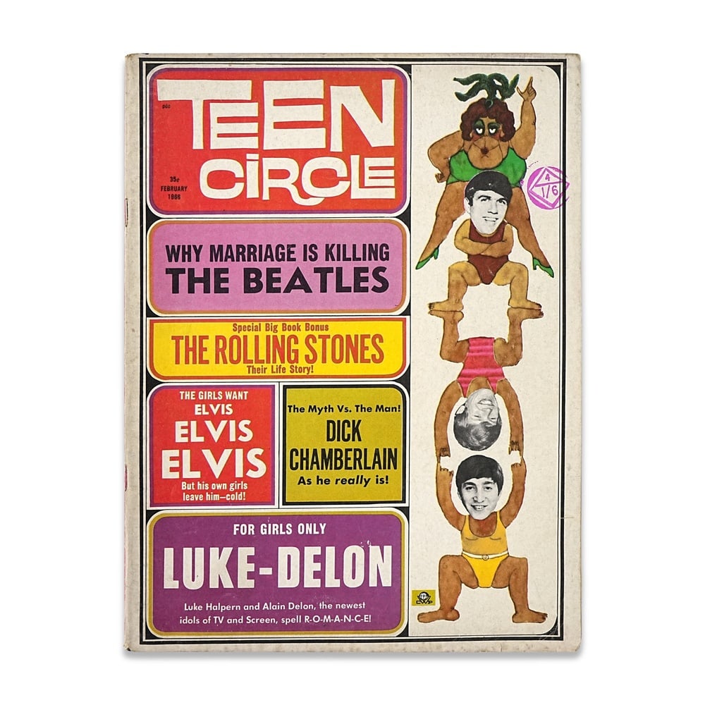 THE BEATLES FULLY SIGNED "TEEN CIRCLE" MAGAZINE: 10 7/8 x 8 1/8 in (27.5 x 20.7 cm) Provenance and Authentication: According to the accompanying documentation provided by the consignor, the signatures have been examined with reference to multiple
