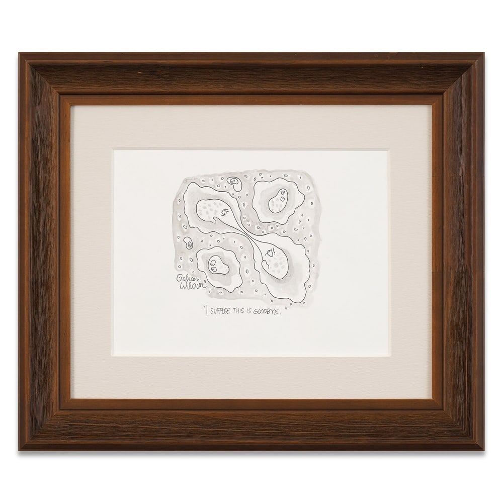 GAHAN WILSON SIGNED "I SUPPOSE THIS IS GOODBYE..." DRAWING: Image Dimensions: 8 5/8 x 11 5/8 in (22 x 29.6 cm) Framed Dimensions: 17 1/8 x 20 1/8 in (43.6 x 51 cm) Provenance and Authentication: According to the Letter of Authenticity (LOA) and Certificate of