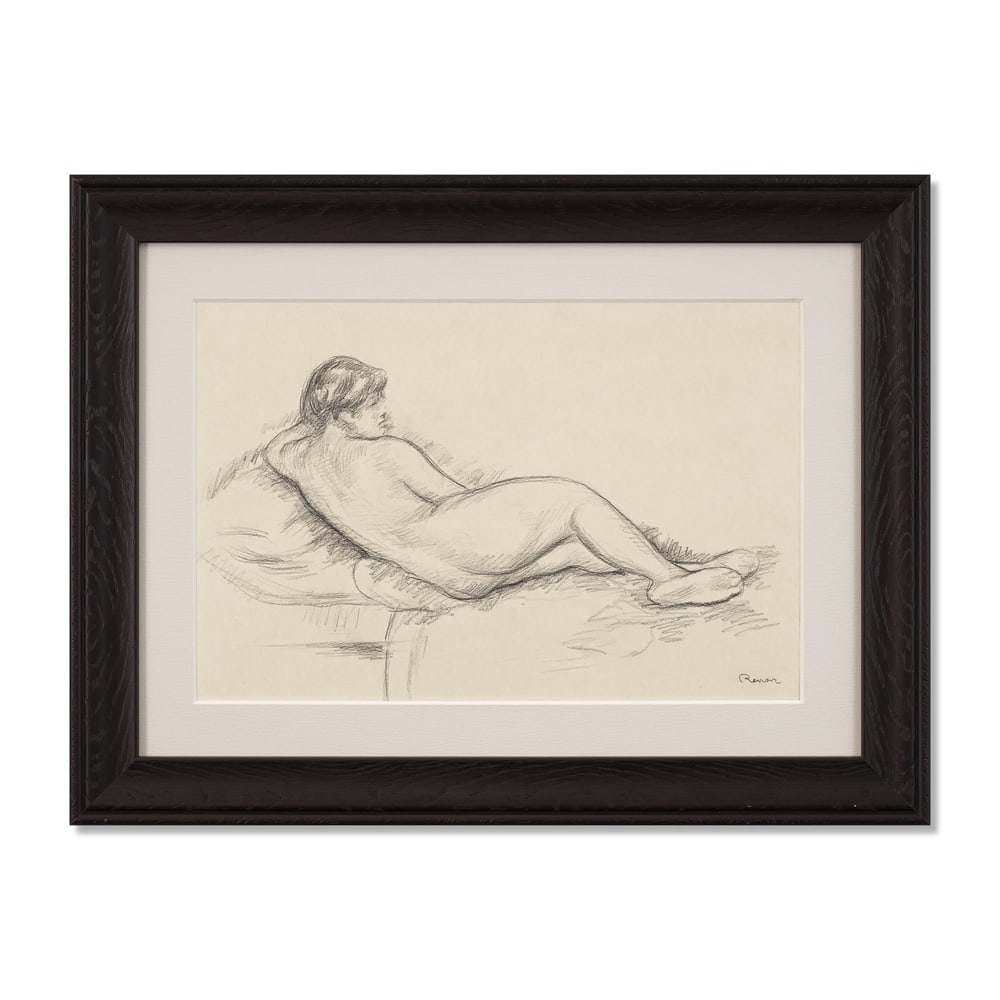 PIERRE-AUGUSTE RENOIR (1841-1919), ATTRIBUTED TO, RECLINING NUDE WOMAN, CHARCOAL ON PAPER: Signed (lower right) Image Dimensions: 12 5/8 x 19 in (32 x 48.3 cm) Framed Dimensions: 20 1/4 x 26 5/8 in (51.3 x 67.5 cm) This painting comes with COA. Pierre-Auguste Renoir (1841-1919), one of the 