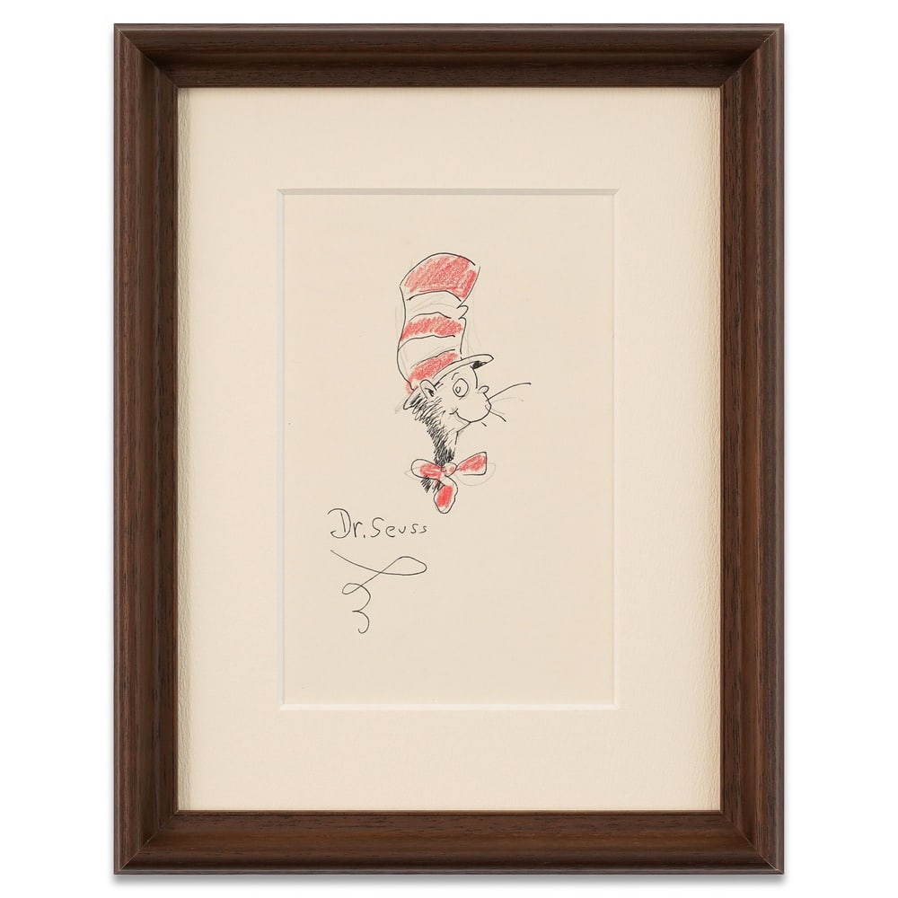 DR. SEUSS SIGNED "THE CAT IN THE HAT" DRAWING: Image Dimensions: 8 5/8 x 5 5/8 in (22 x 14.3 cm) Framed Dimensions: 14 5/8 x 11 1/2 in (37 x 29.2 cm) Provenance and Authentication: According to the Letter of Authenticity (LOA) and Certificate of