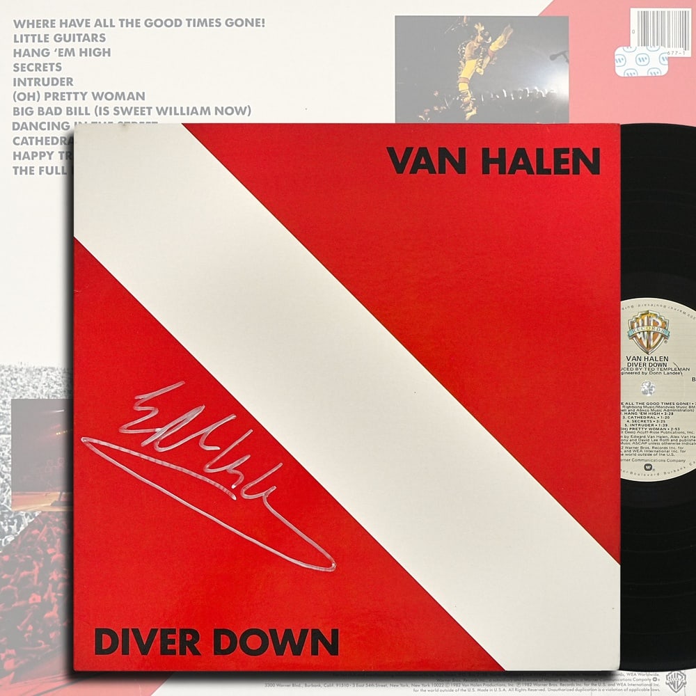 VAN HALEN SIGNED "DIVER DOWN" LP: 12 1/4 x 12 1/4 in Provenance and Authentication: According to the accompanying documentation provided by the consignor, the signatures have been examined with reference to multiple factors,