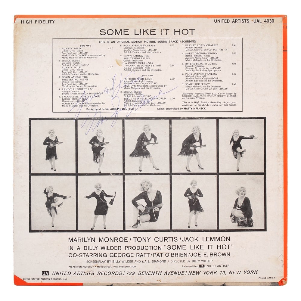 MARILYN MONROE SIGNED "SOME LIKE IT HOT" LP - 2