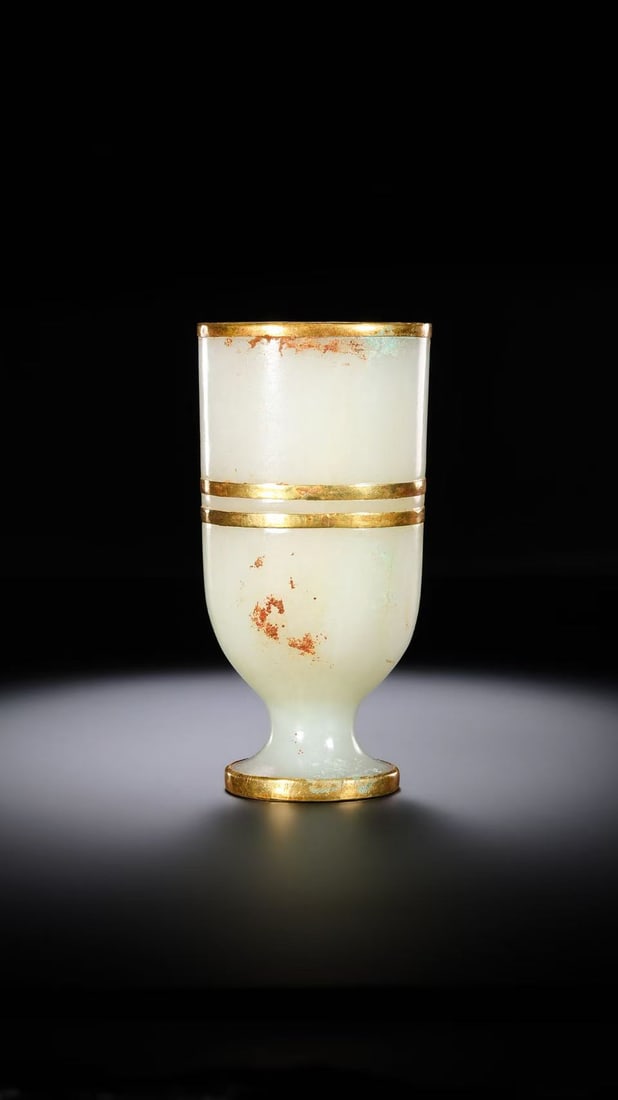 Chinese Han Dynasty Hetian white jade cup: H. 11 cm. Diam. 5.5 cm. Weight. 196 gram.