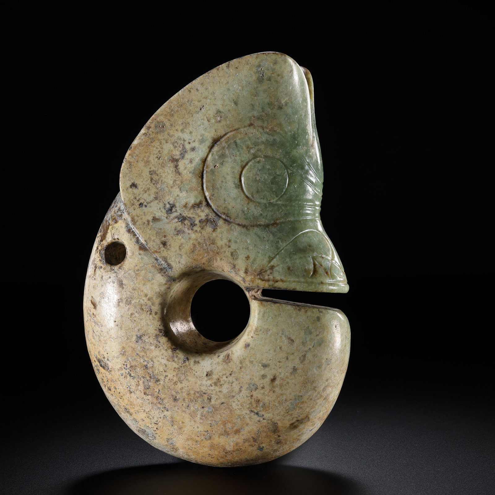 Jade Pig-Dragon from the Hongshan Culture of the Hongshan Period in China: H. 16.5 cm. W. 11 cm. Weight. 1096 gram.