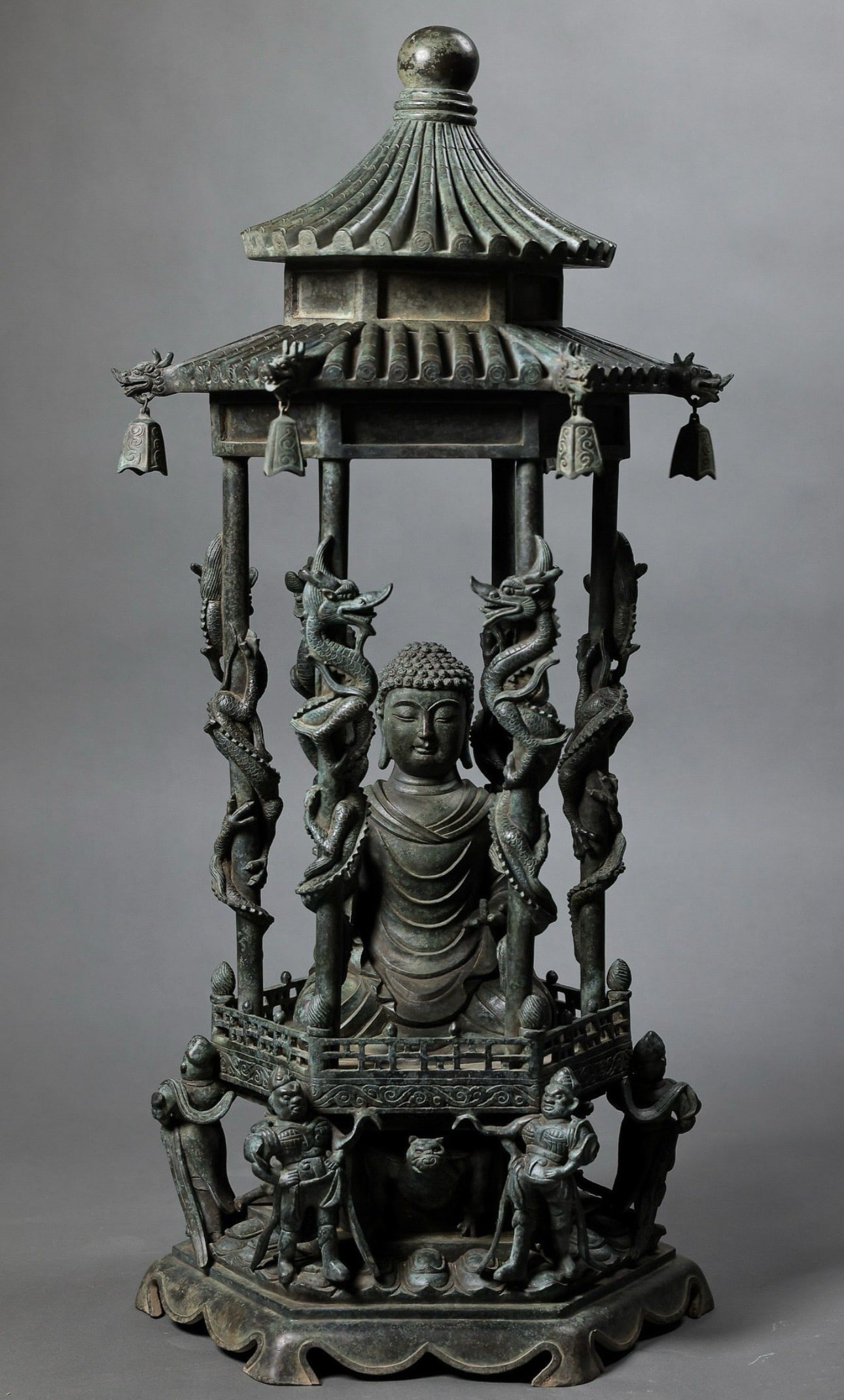 Chinese Liao Dynasty Bronze Buddhist Niche: H. 85 cm. W. 44 cm.