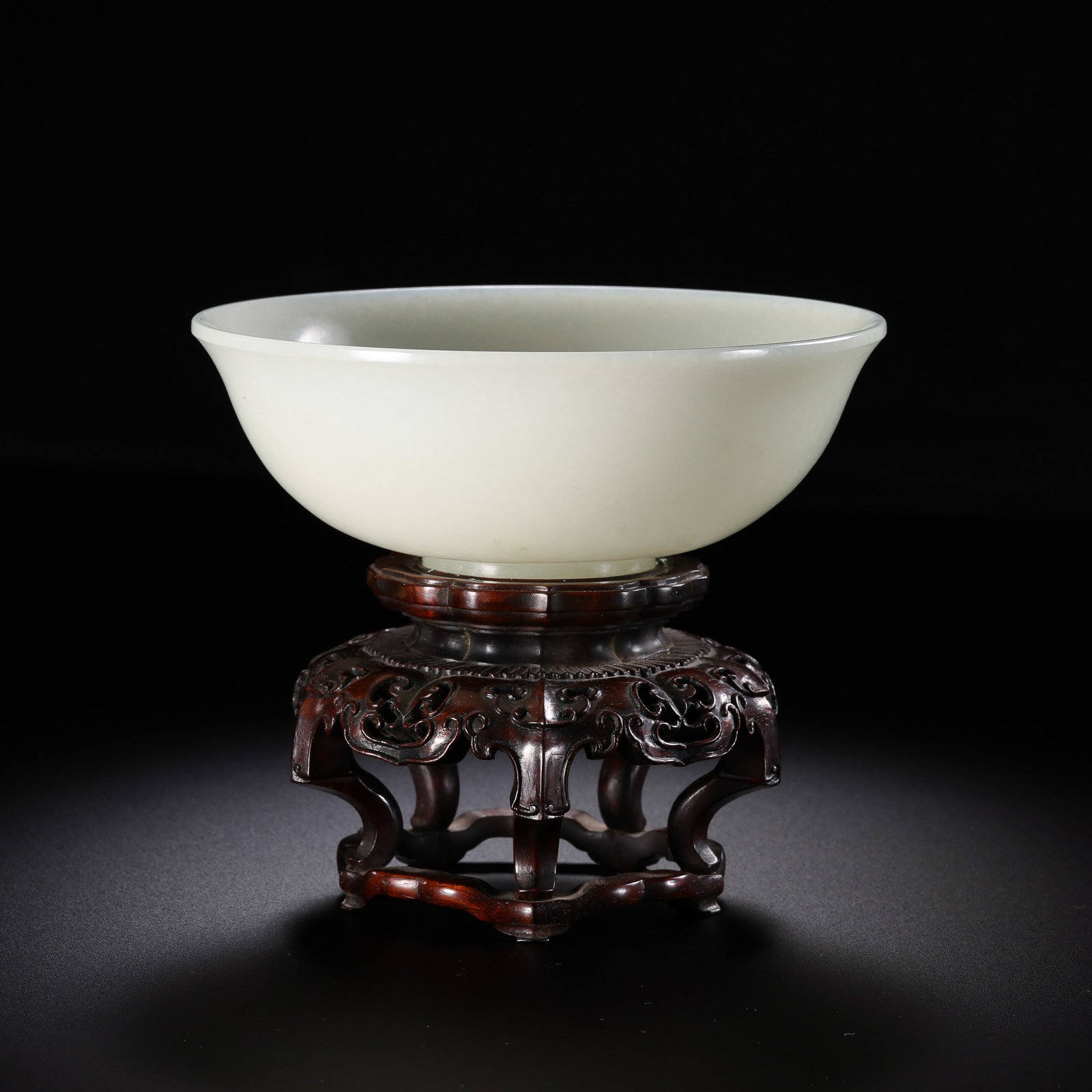 Chinese Jiaqing period Hetian white jade bowl: H. 11.5 cm. Diam. 13.3 cm. H. 4.8 cm. Weight. 218 gram.
