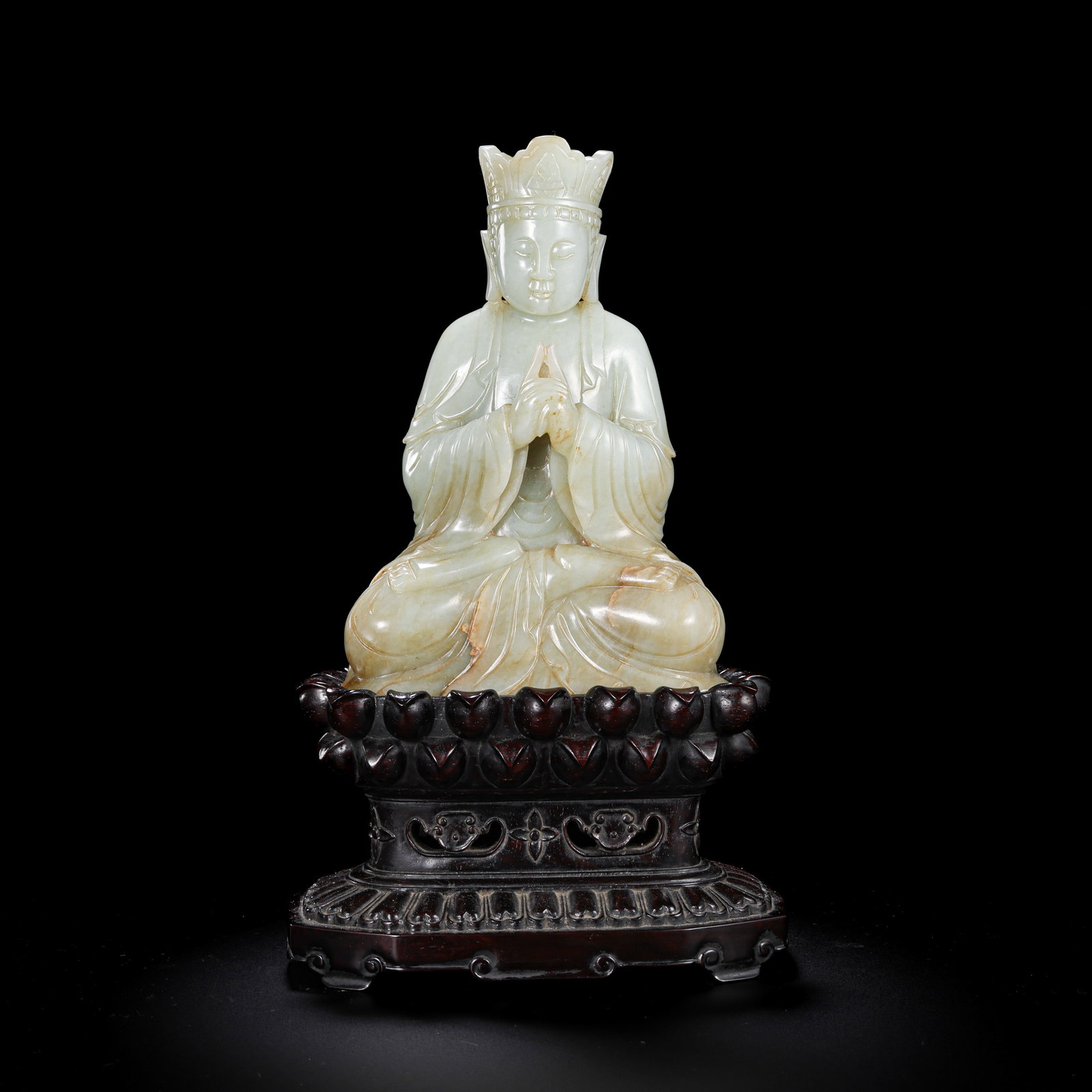 Chinese Qing Dynasty Hetian Jade Seated Buddha Statue: /