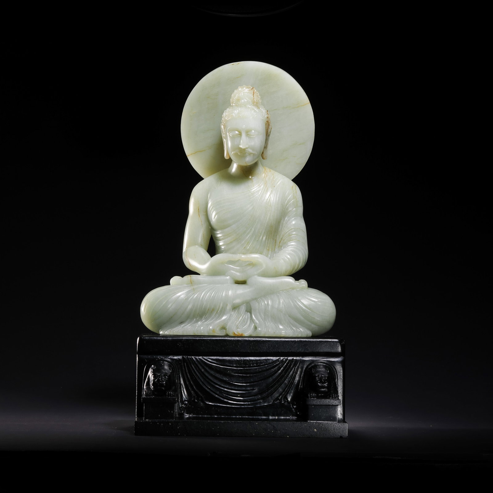 Seated Buddha statue made of Hetian jade from the Northern Qi Dynasty, China: H. 33 cm. W. 18.8 cm. Weight. 9420 gram.