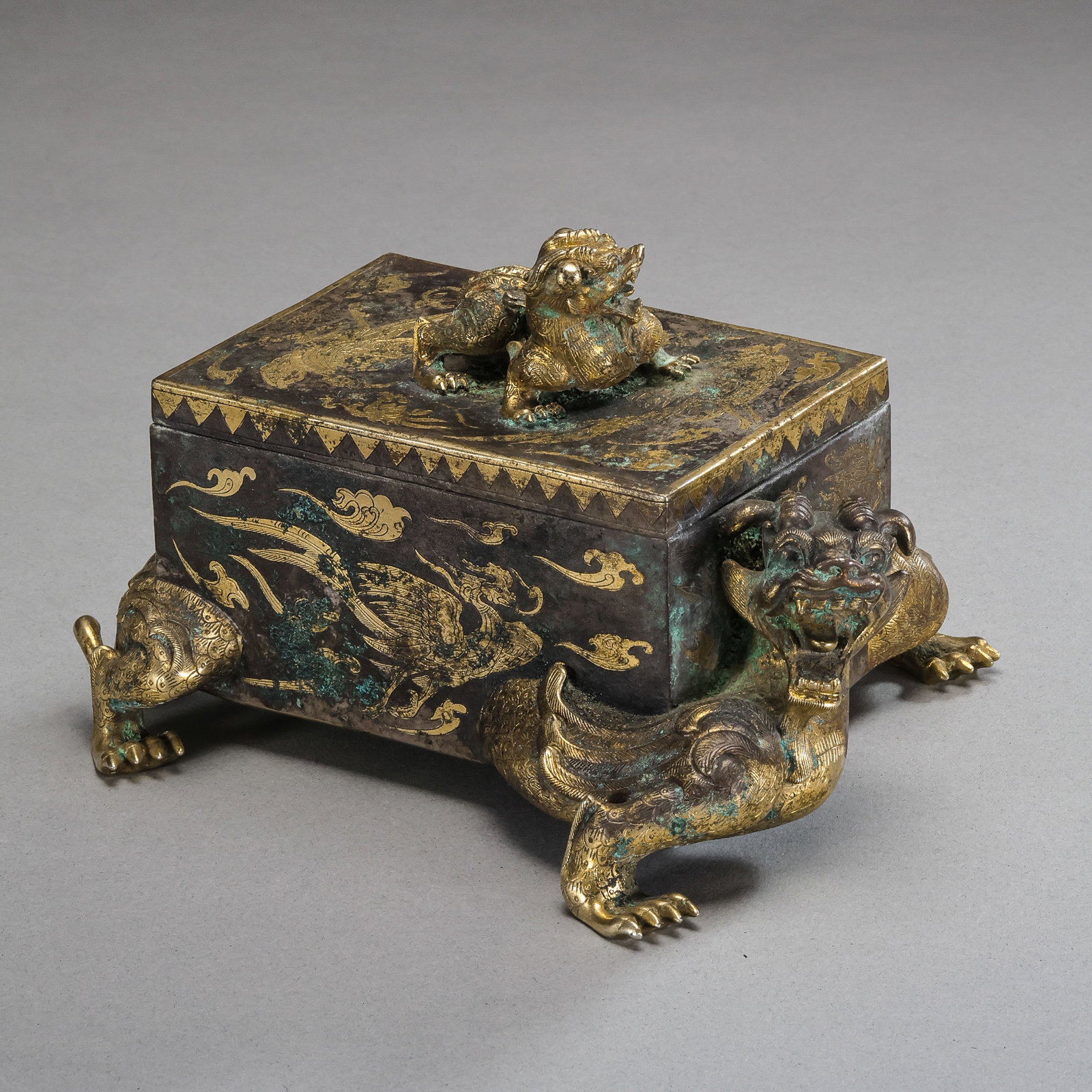 Chinese Han Dynasty Gilt Square Covered Incense Burner (1 of 11)