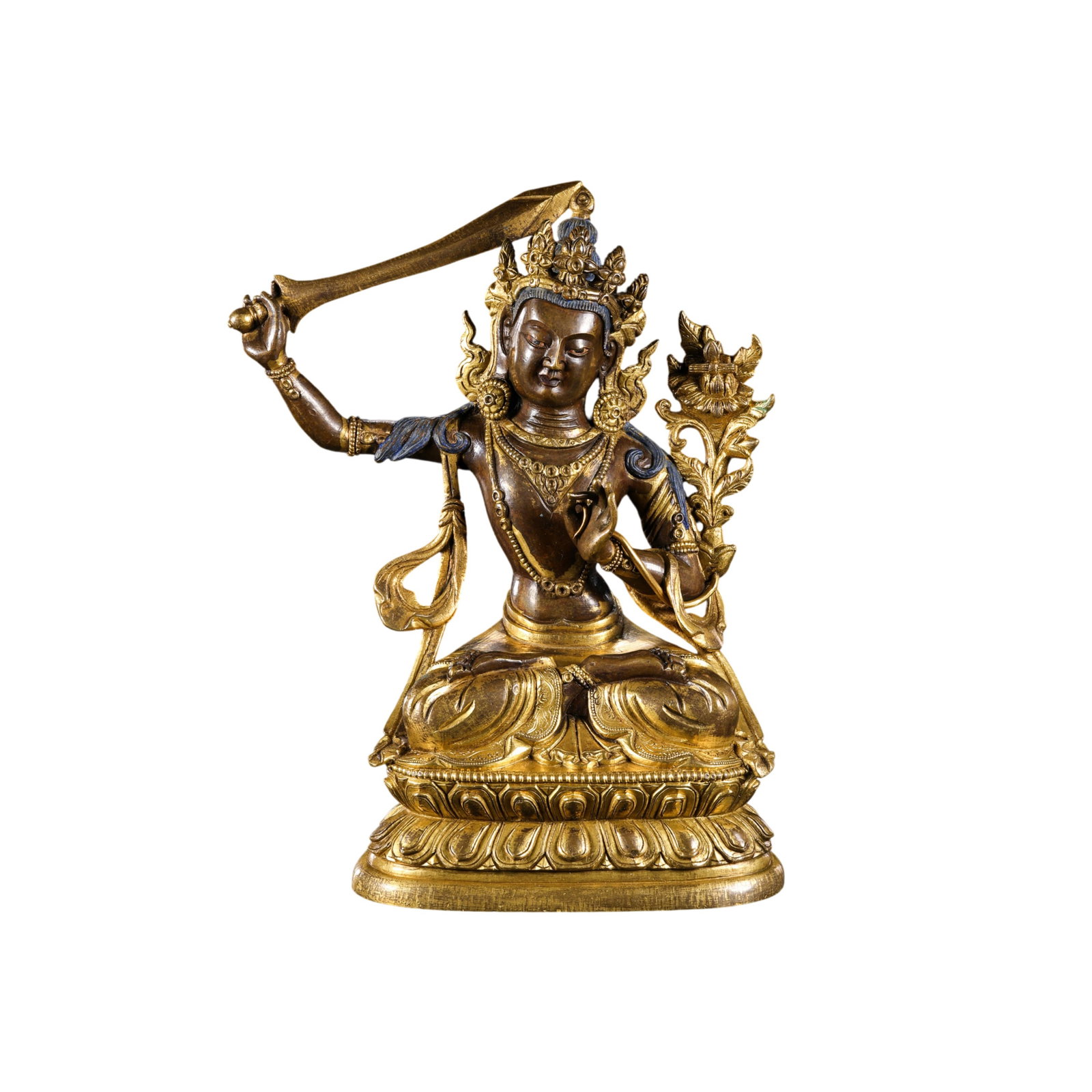 Chinese Qing Dynasty Gilt Bronze Seated Buddha Statue: H. 19 cm. W. 14 cm. Weight. 1530 gram.