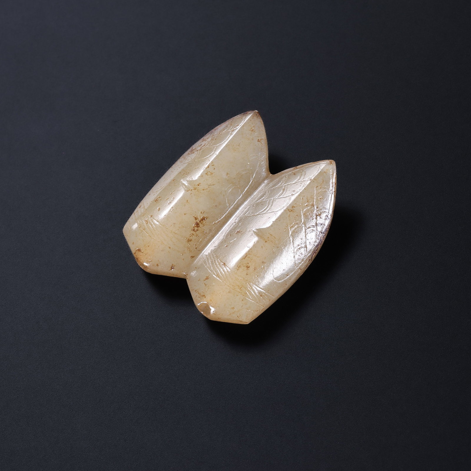 Chinese Han Dynasty White Jade Double Cicadas: L. 2.8 cm. W. 1.5 cm. Weight. 6.3 gram.