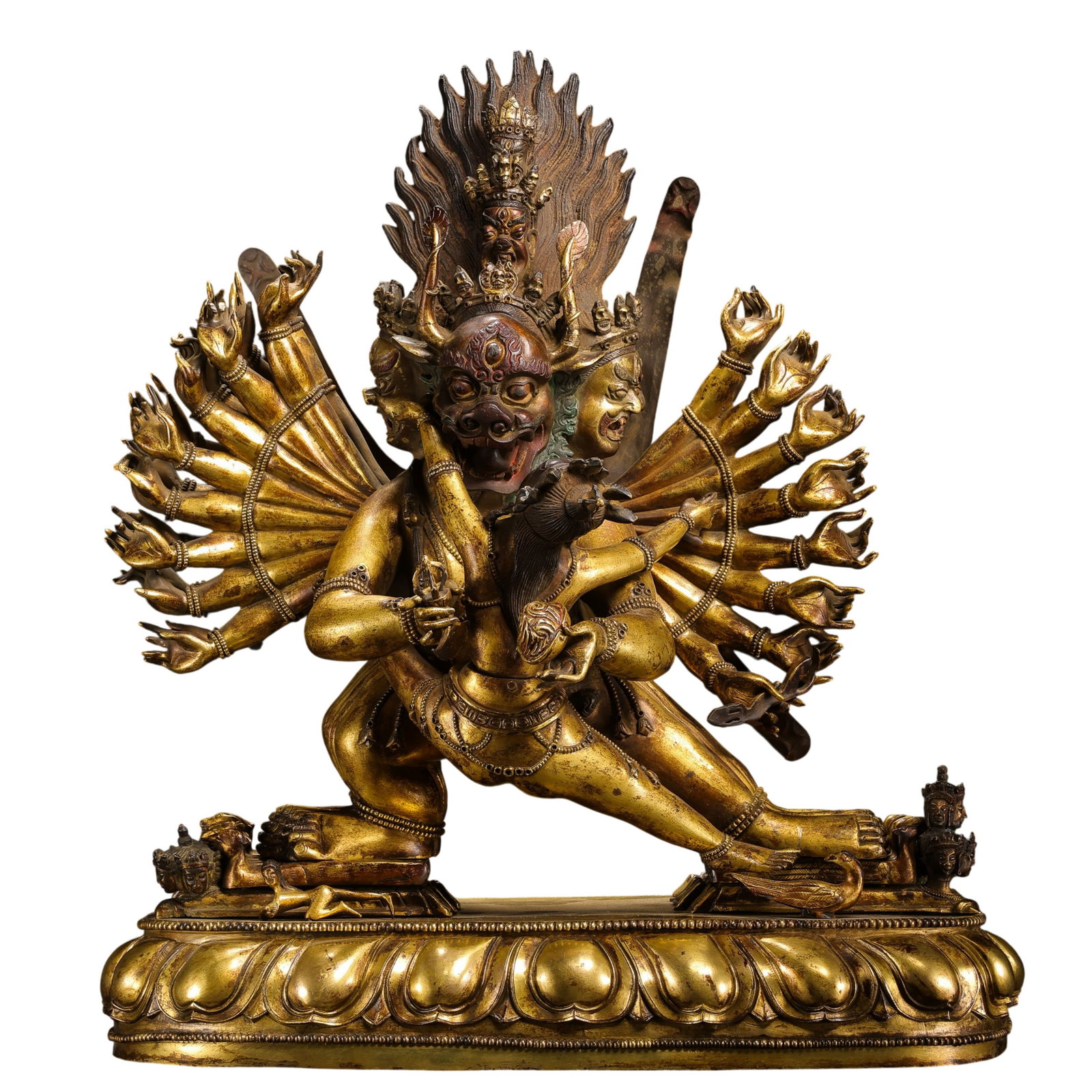 A standing bronze gilt bronze statue of Vajrabhairava from the Ming Dynasty of China.: H. 47 cm. W. 42 cm. Weight. 28356 gram.
