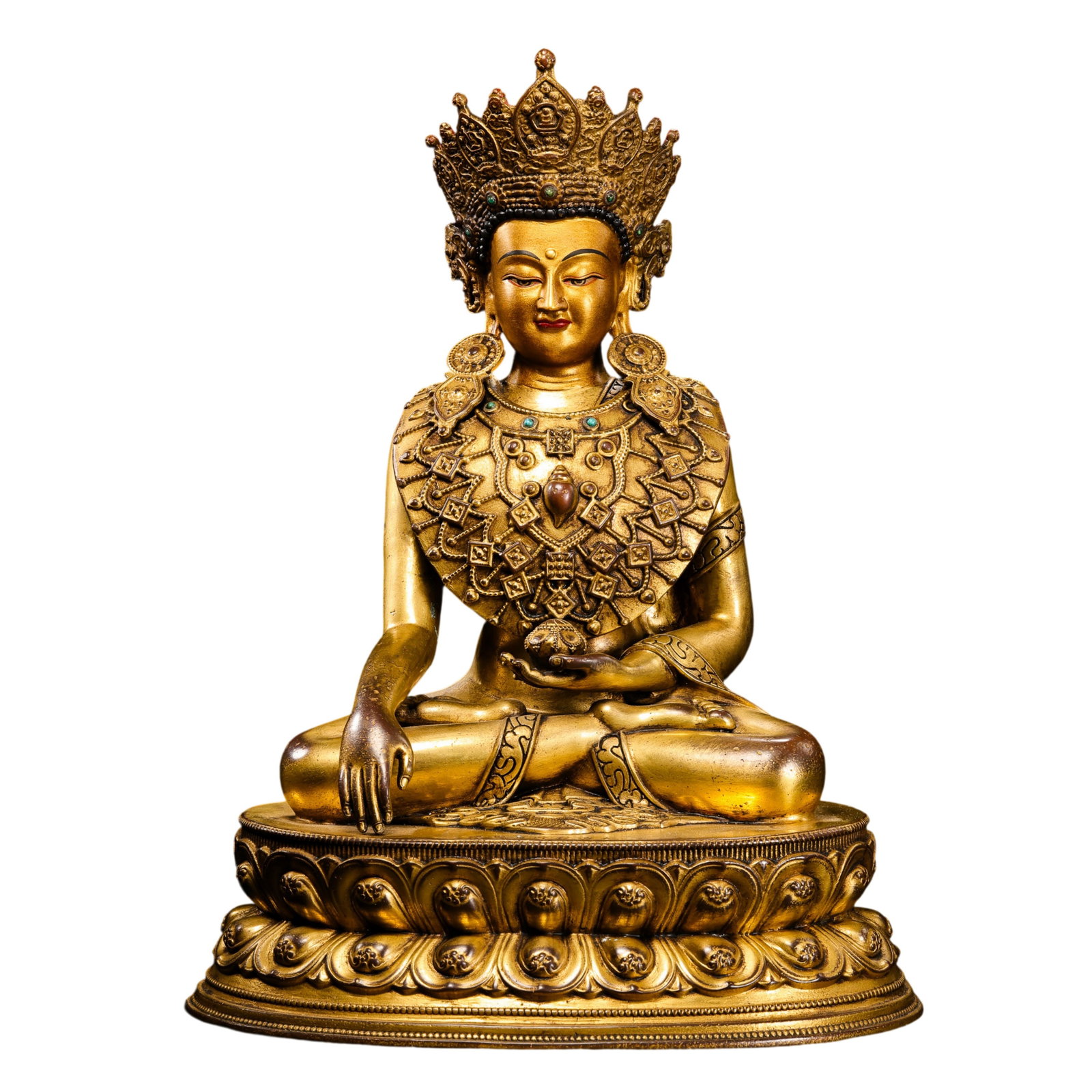 Chinese Ming Dynasty Gilt Bronze Seated Buddha Statue Inlaid with Gemstones (1 of 11)