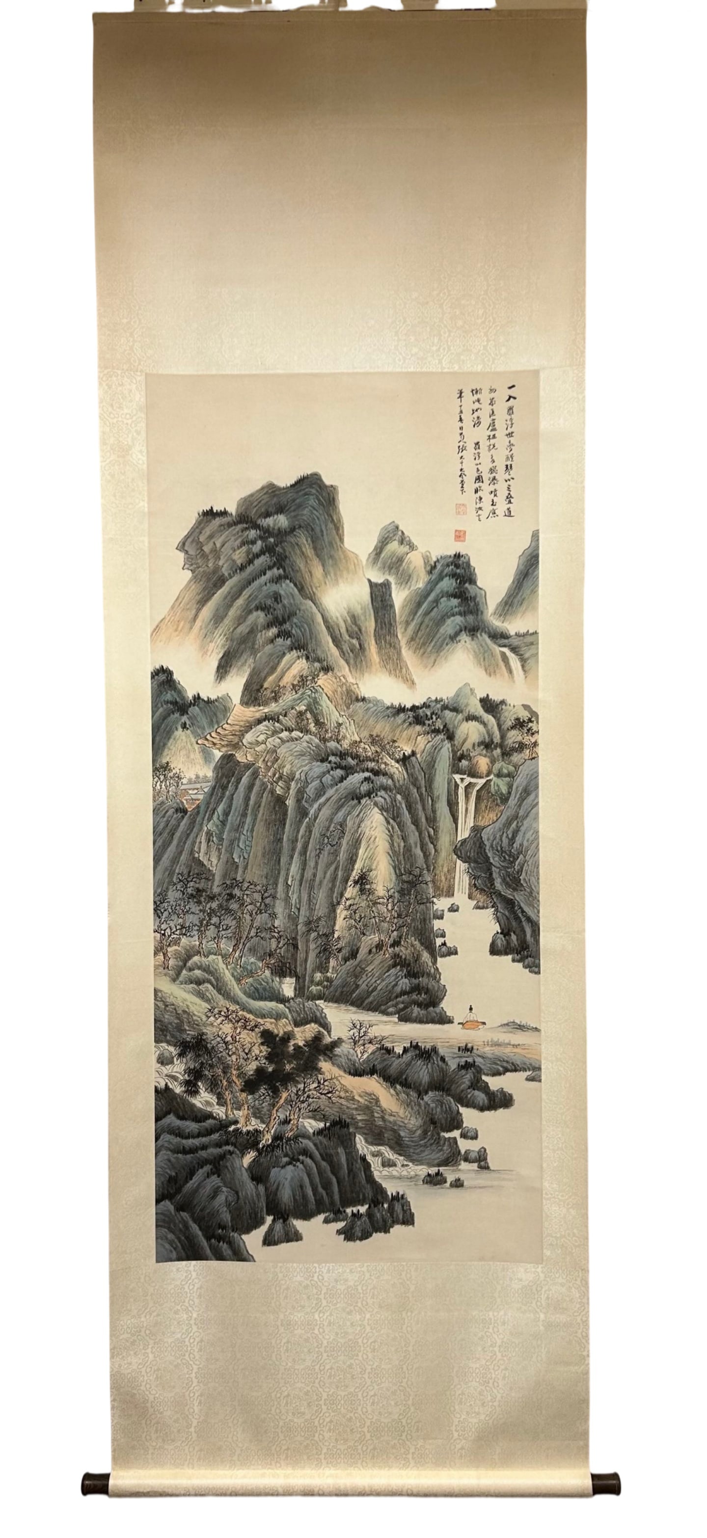 Landscape by Zhang Daqian: L. 150 cm. W. 65 cm.