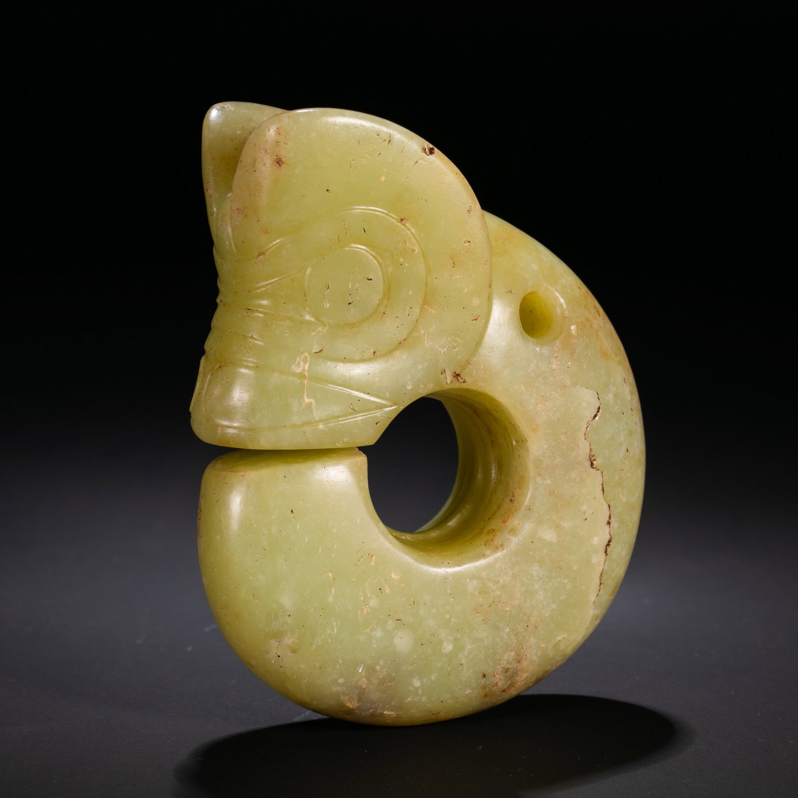 Jade Pig-Dragon from the Hongshan Culture of the Hongshan Period in China: H. 10.5 cm. W. 8 cm. Weight. 408.7 gram.