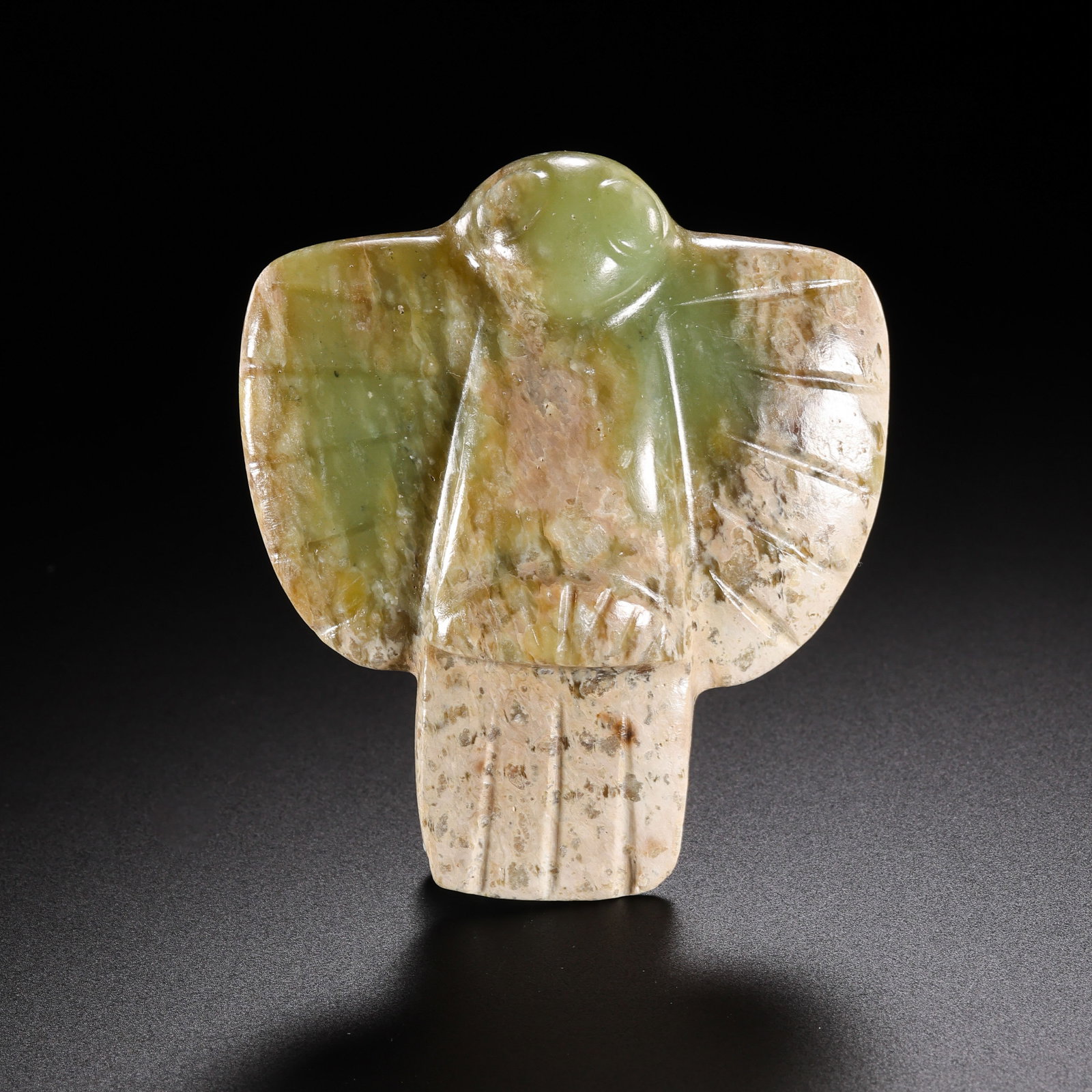 Jade Owl of the Hongshan Culture during the Hongshan Period in China: H. 6.3 cm. W. 5.5 cm. Weight. 61 gram.