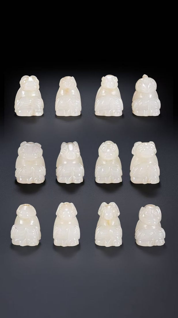 Chinese Han Dynasty White Jade Twelve Zodiac Animals: H. 2 cm. W. 1.2 cm. Weight. 53 gram.