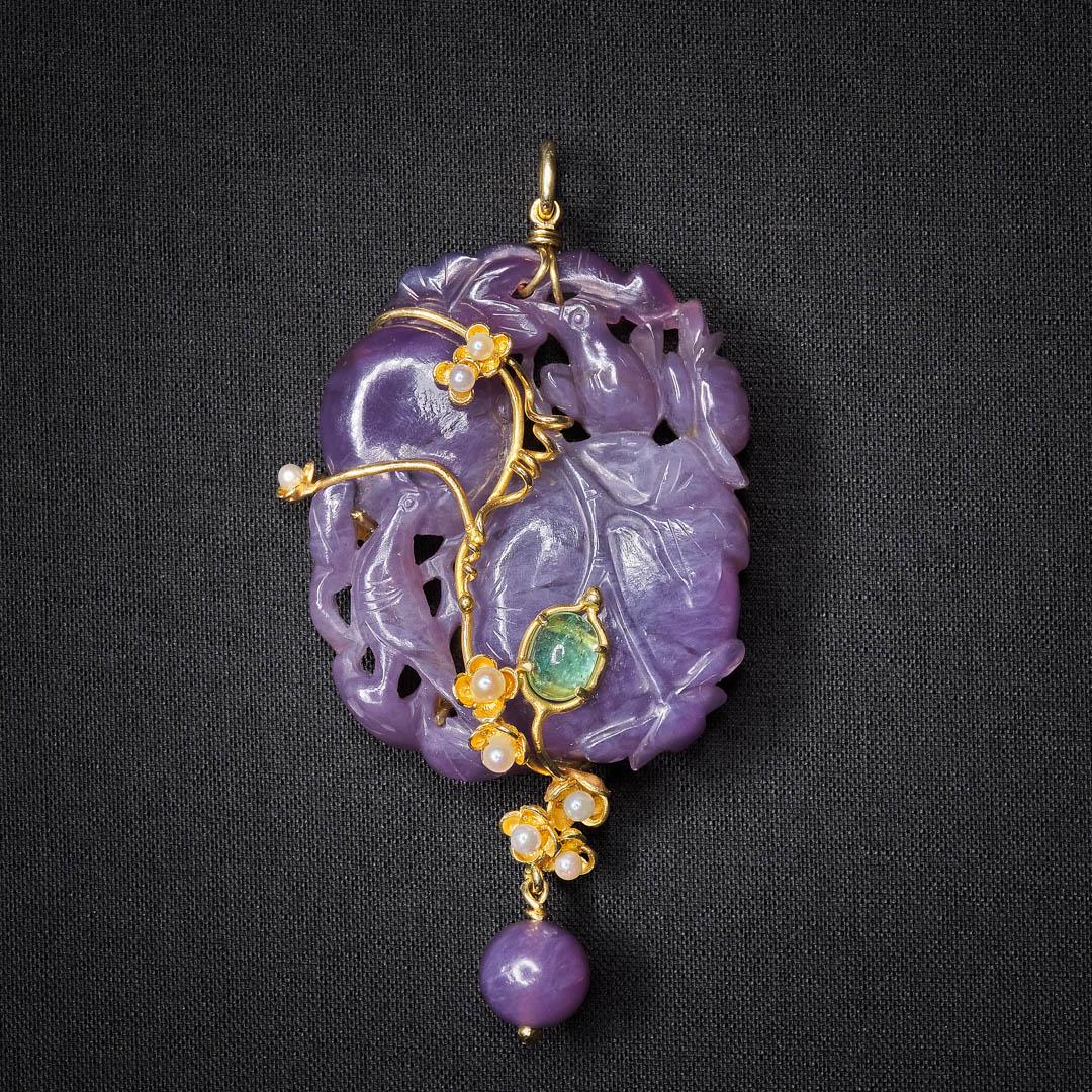 A Lavender Jade And Diamond Pendant