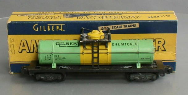 AMERICAN FLYER TRAIN 1954 S Gilbert Chemicals 910: 1954 American Flyer 910 Vintage S Gilbert Chemicals Single Dome Tank Car with original box 1954 MPN: 910Grading: C-5 Good