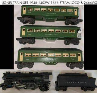 LIONEL TRAIN SET 1946 1402W 1666 STEAM LOCO & 2466WX: LIONEL 1402W TRAIN SET 1666 STEAM LOCOMOTIVE & 2466WX (2) 2440 & 2441 CARS guage O 1946