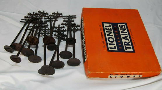 LIONEL TRAIN SET #150 TELEGRAPH POLES ORIGINAL BOX (14): LIONEL 150 TELEGRAPH POLE SET IN ORIGINAL BOX 14 POLES 1948-50