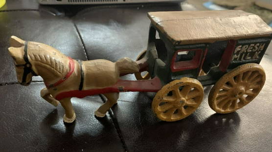 Hubley ANTIQUE HEAVY CAST IRON TOY HORSE & FRESH MILK: Hubley ANTIQUE HEAVY CAST IRON TOY HORSE & FRESH MILK CART STAGE COACH